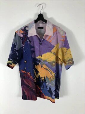 Prada landscape mountain popline collar camp shirt Size Large bowling Abstract